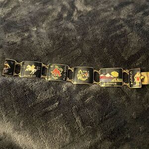 Vintage Chile Souvenir Charm Bracelet Enameled Panels 6”Multicolor